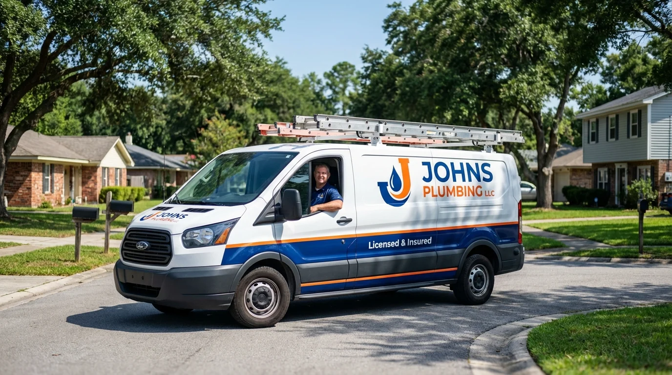 Johns Plumbing LLC service van in Golden Meadow, LA