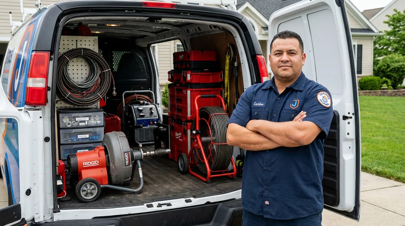 Professional drain cleaning equipment and Johns Plumbing LLC plumber in Golden Meadow