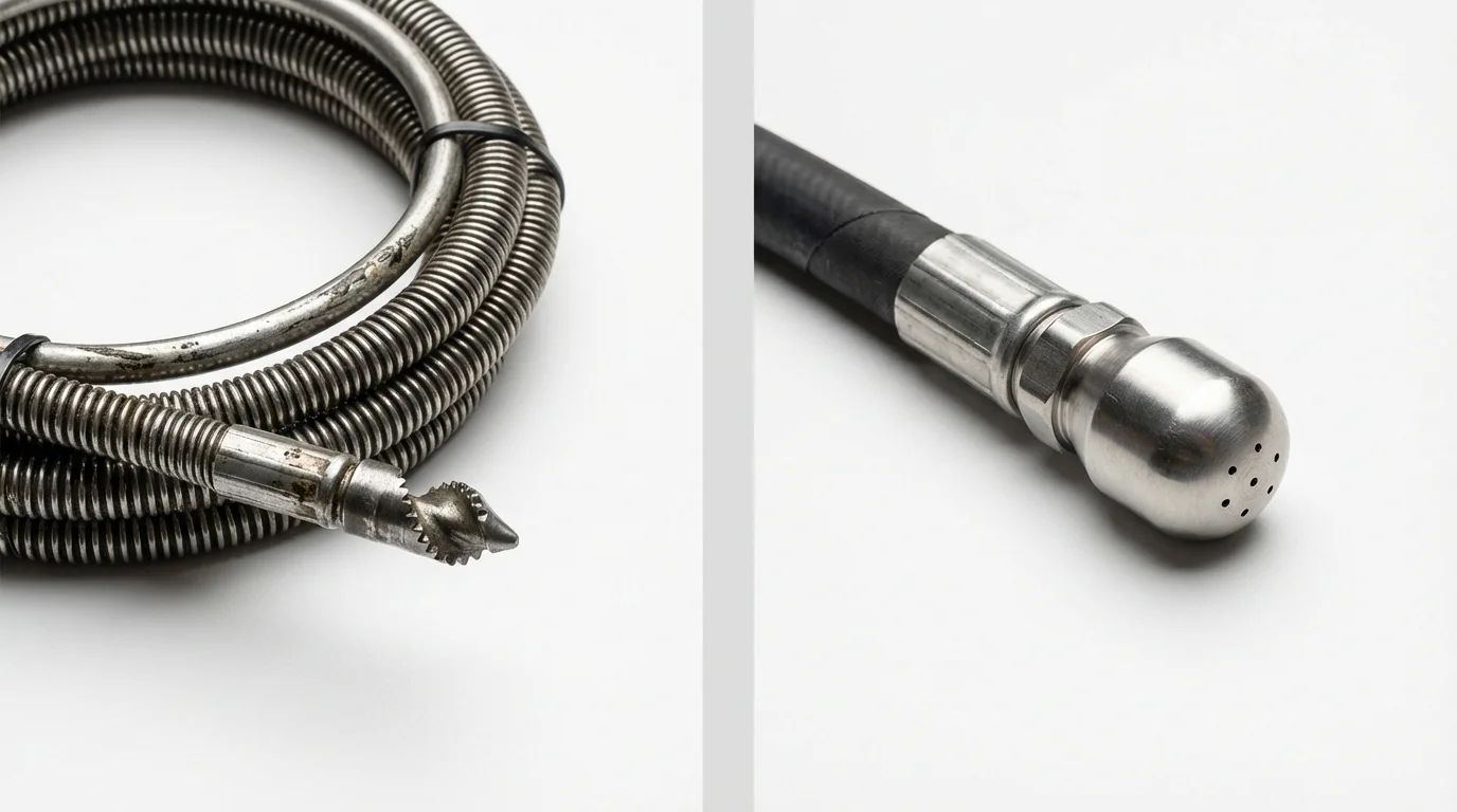 Drain snake cable and hydro jetting nozzle used for drain cleaning in Golden Meadow, LA