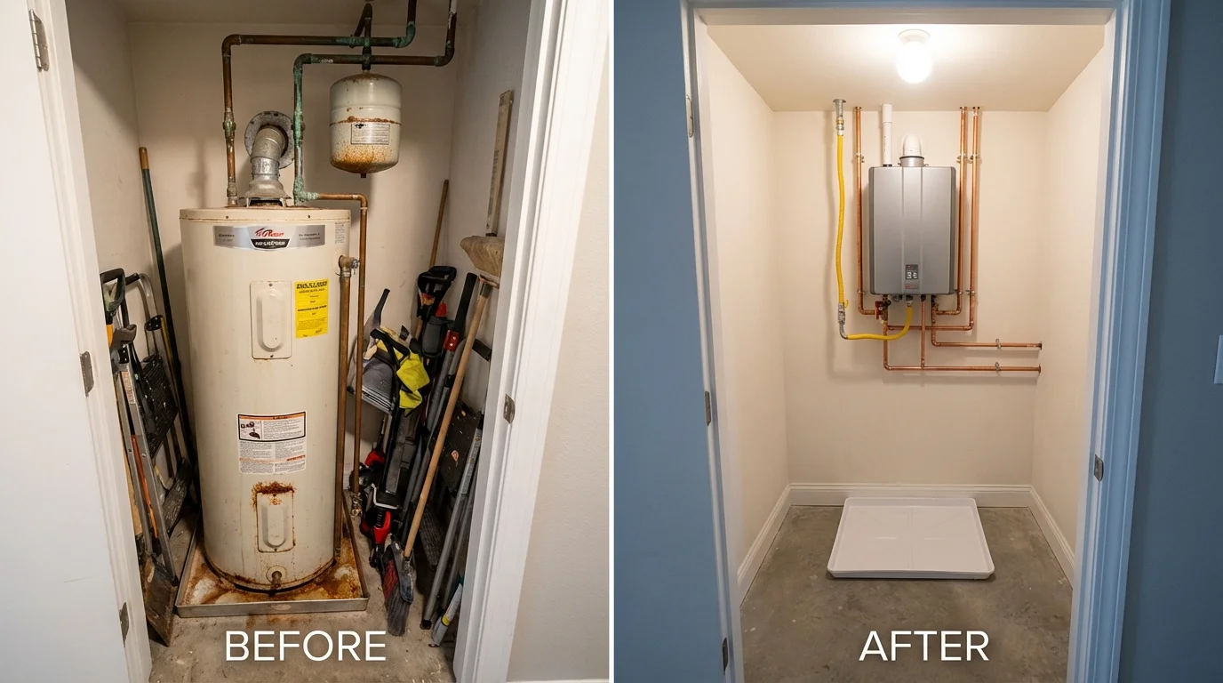 Tank water heater versus wall-mounted tankless unit comparison for Golden Meadow, LA homeowners